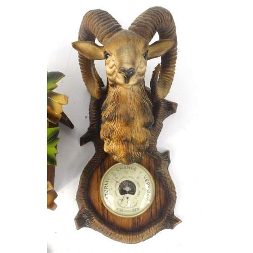 540 - Wooden cuckoo clock and two animal head barometers