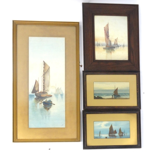 116 - Four watercolour views of rigged sailing boats at sea, all mounted and framed