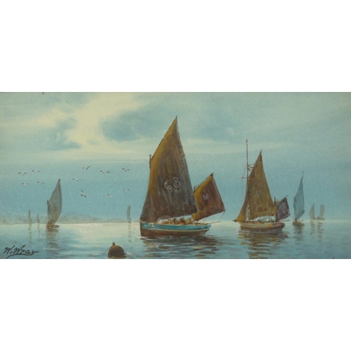 116 - Four watercolour views of rigged sailing boats at sea, all mounted and framed