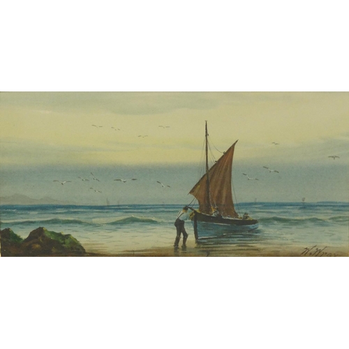 116 - Four watercolour views of rigged sailing boats at sea, all mounted and framed