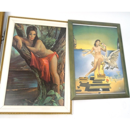 327 - Five large prints of nude and semi-nude females, the largest approximately 100cm x 58cm