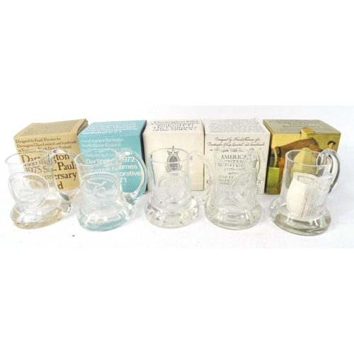 462 - Five boxed Dartington crystal commemorative tankards