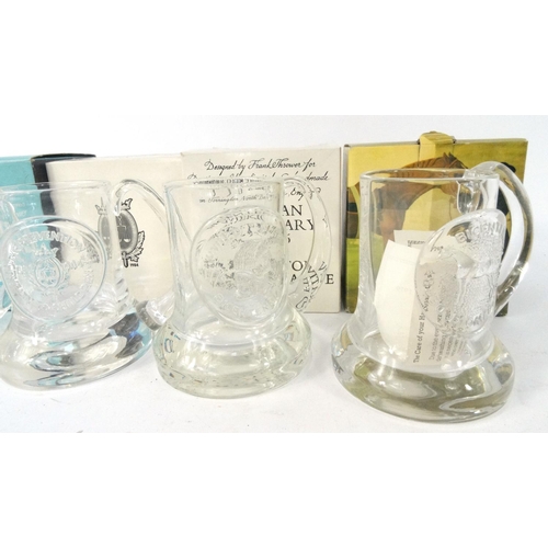 462 - Five boxed Dartington crystal commemorative tankards