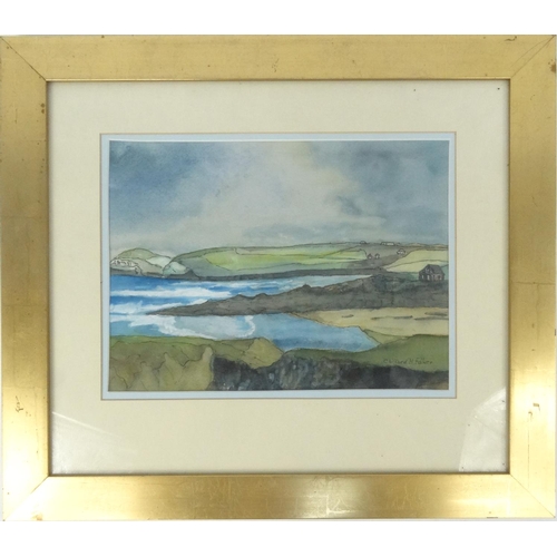 302 - Clifford H Fisher signed water colour, of North Somerset coast, mounted and framed, 33cm x 26cm excl... 