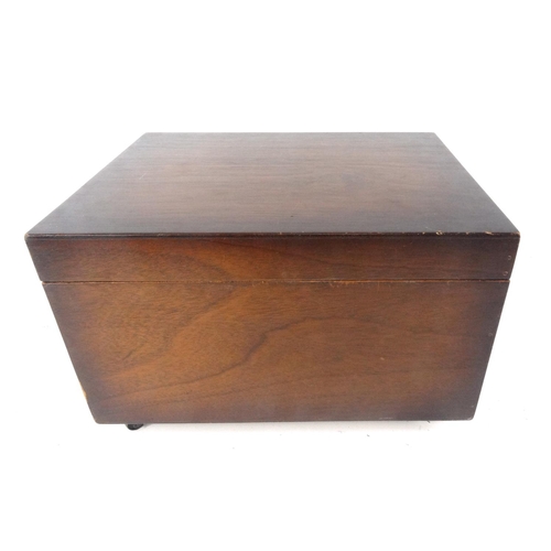 160 - Mahogany workbox with hinged lid and lift out tray, 24cm high x 37cm wide x 29cm deep