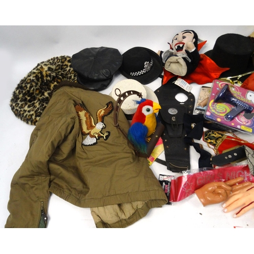 496 - Large selection of fancy dress costume items, body parts, novelty toys etc