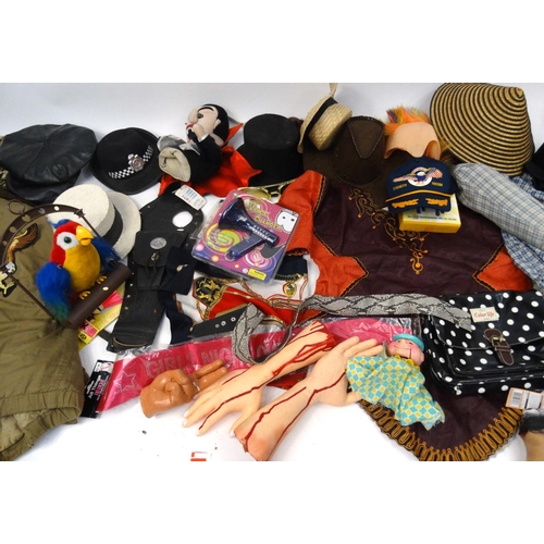 496 - Large selection of fancy dress costume items, body parts, novelty toys etc