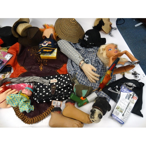 496 - Large selection of fancy dress costume items, body parts, novelty toys etc