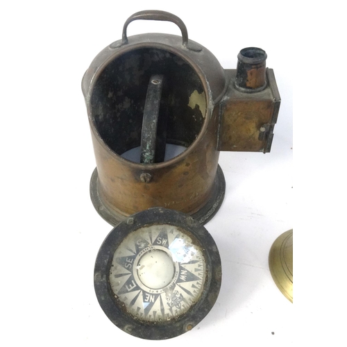 627 - Military interest ships compass, A.R.P style bell and an electrical sight