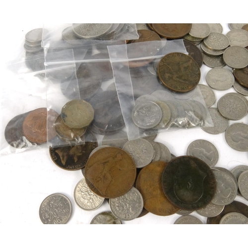 417 - Large selection of mostly British pre decimal coins, including half crown, six pences, pennies etc.