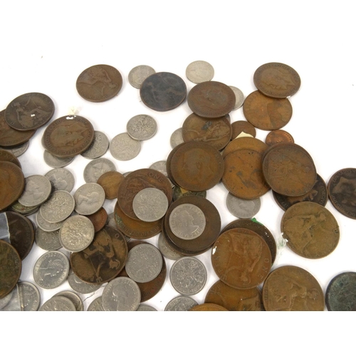 417 - Large selection of mostly British pre decimal coins, including half crown, six pences, pennies etc.