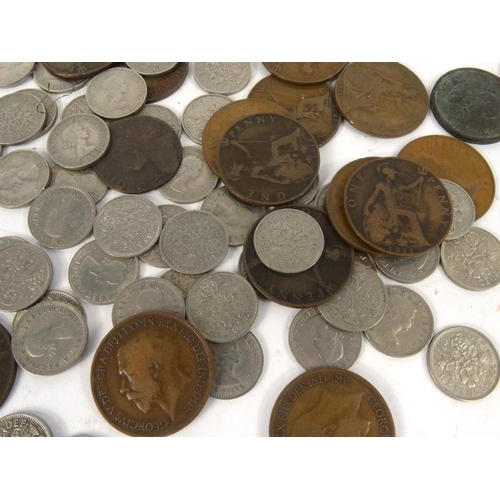 417 - Large selection of mostly British pre decimal coins, including half crown, six pences, pennies etc.