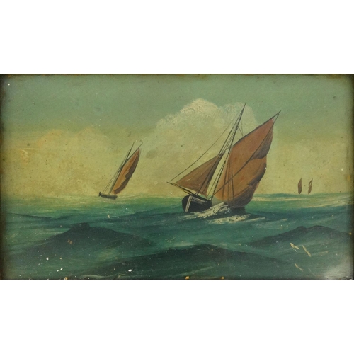 356 - Selection of gilt framed oil on canvas, views of landscapes, boats at sea and still life