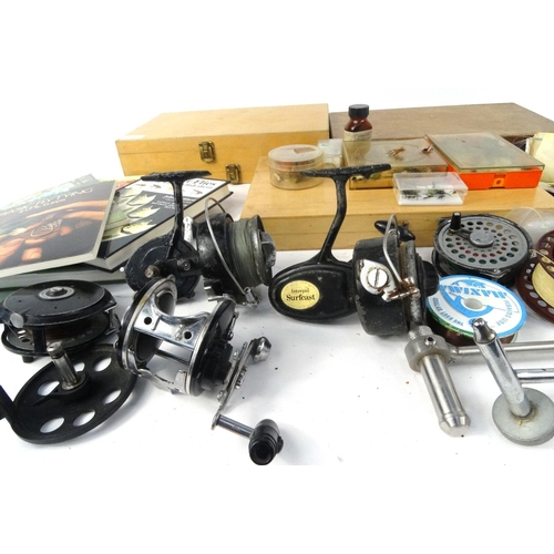 471 - Collection of fly fishing tackle, including flies and reels and three float boxes