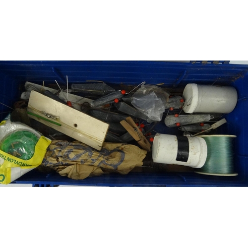 472 - Two boxes of sea fishing tackle, including hooks, rigs lead weights etc.