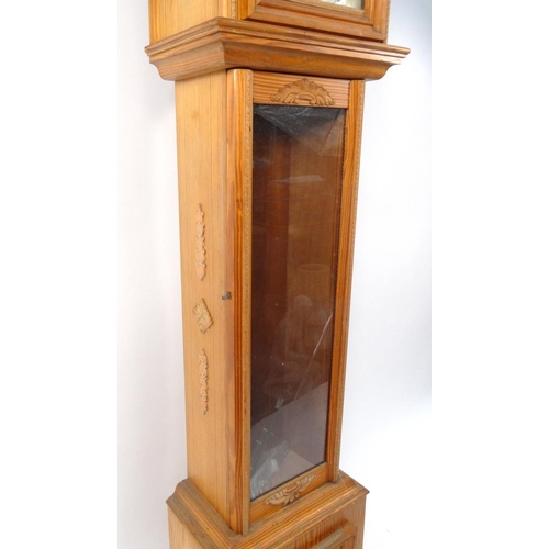 106 - Pine tempus fugit long case clock, 196cm high