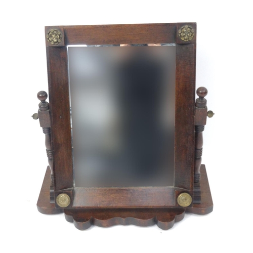 156 - Oak swing mirror with brass fittings, 55cm high