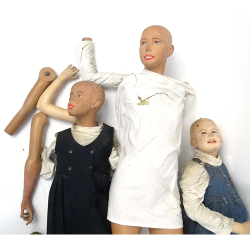 326 - Three life size mannequins, the larger 158cm high