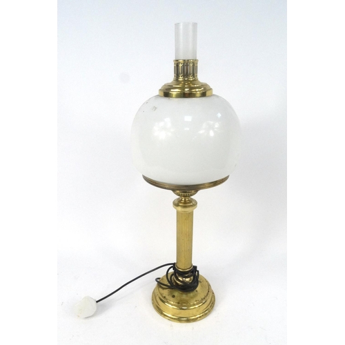 283 - Brass column table lamp with glass shade, 65cm high