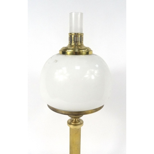 283 - Brass column table lamp with glass shade, 65cm high