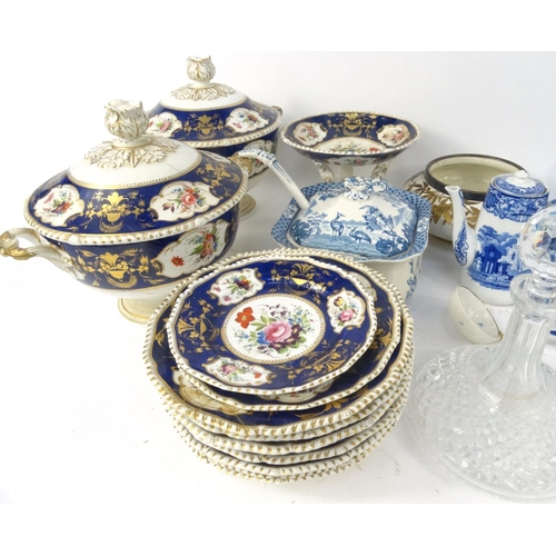 505 - Victorian dinner service with two tureens, together with a selection of other china, including blue ... 