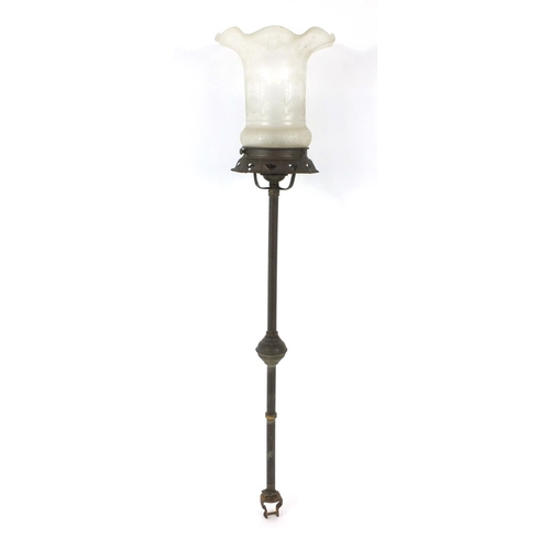 553 - Ornate hanging light with etched glass shade