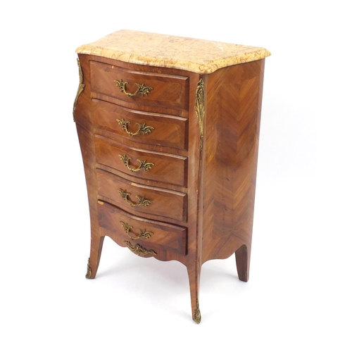 2007 - Louis XVI style kingwood cross banded bombe commode with marble top and gilt metal mounts, fitted wi... 