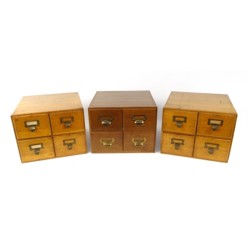 2061 - Group of three vintage oak four drawer filing chests, each 30cm high x 39cm wide x 42cm deep