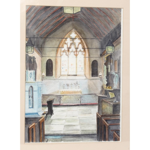 32 - G.Dobbin oil on canvas a view of Alfriston Church, together with a watercolour of a church interior