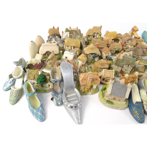 240 - Collection of mostly David Winter and Lilliput Lane model cottages and collectable model shoes