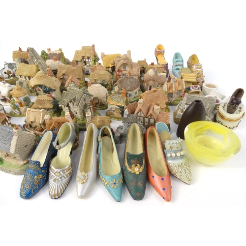 240 - Collection of mostly David Winter and Lilliput Lane model cottages and collectable model shoes