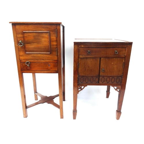 36 - Chippendale design mahogany bedside cabinet raised on tapering legs, together with one other bedside... 