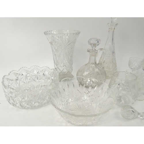 449 - Assorted cut glassware including decanter with stopper, vase, fruit bowl, glasses etc.