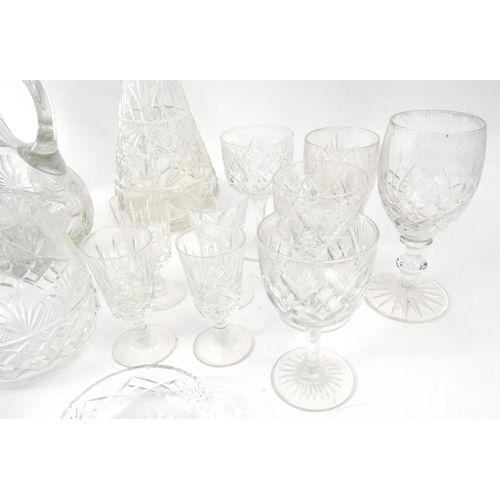 449 - Assorted cut glassware including decanter with stopper, vase, fruit bowl, glasses etc.