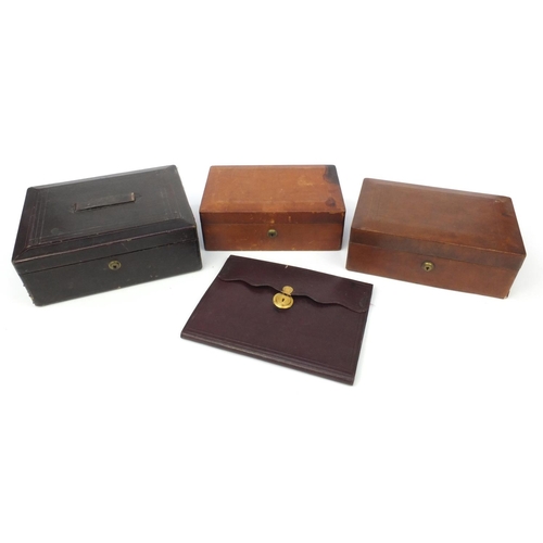 2271 - Three Victorian leather jewellery boxes including one with lift out interior, 