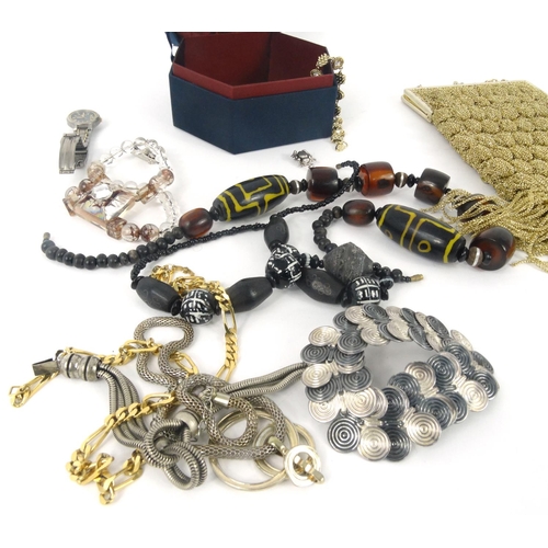 373 - Small selection of assorted costume jewellery, including Trifari bangle, articulated silver frog pen... 