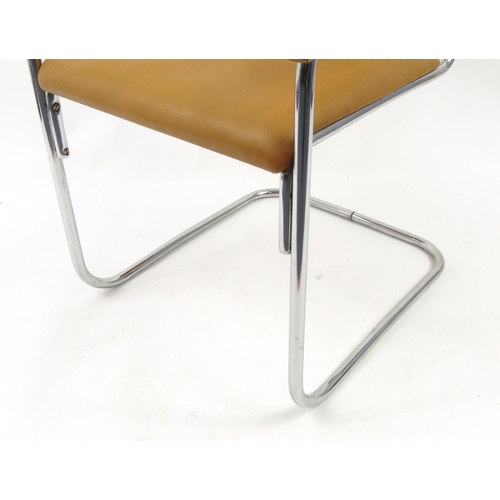 2062 - Vintage chrome and tan leatherette desk chair, 85cm high
