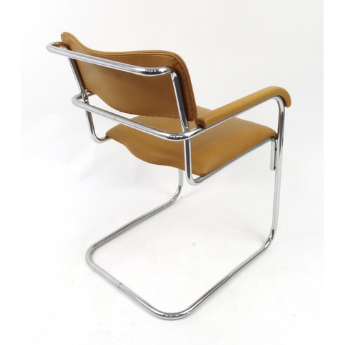 2062 - Vintage chrome and tan leatherette desk chair, 85cm high