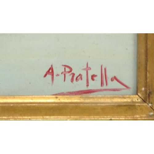 52 - Italian School oil onto board harbour scene, bearing a signature A. Piatella, mounted and framed, 64... 