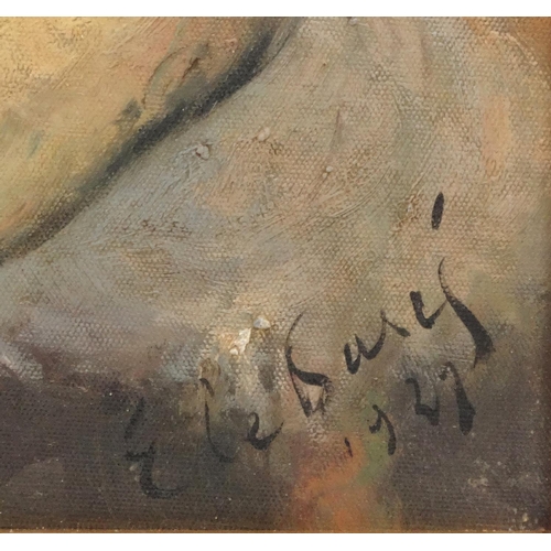 76 - French Impressionist oil onto board of a seated nude female, bearing an indistinct signature to the ... 