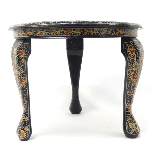 86 - Middle Eastern hand painted tripod stool, 31cm high