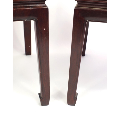 135 - Three oriental Chinese hardwood chairs all with mother of pearl inlay, each 98cm tall