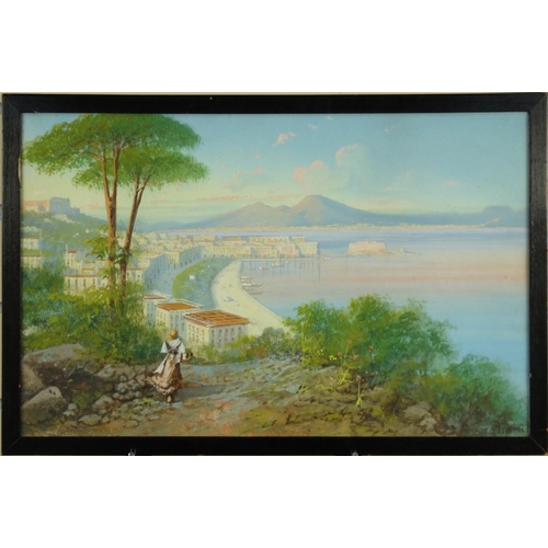 181 - Gouache of a Naples harbour scene, bearing a signature Gianni and an inscription to the reverse, fra... 