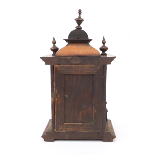 205 - German walnut cased mantel clock, the gilt metal dial decorated with swags, 48cm high