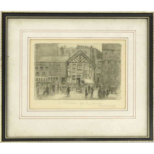 239 - N.S. David Lamb - Etching of The Rovers Return exhibited R.A., mounted and framed, 15.5cm x 12cm exc... 