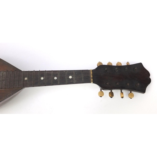 319 - Italian rosewood inlaid mandolin, Pietro Tonelli Fabbricanti di Mandolini Napoli paper label to inte... 