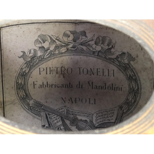 319 - Italian rosewood inlaid mandolin, Pietro Tonelli Fabbricanti di Mandolini Napoli paper label to inte... 