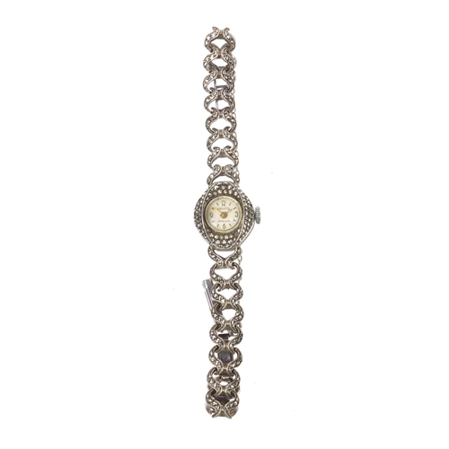 371 - Provita silver marcasite lady's cocktail watch, approximate weight 18.8g