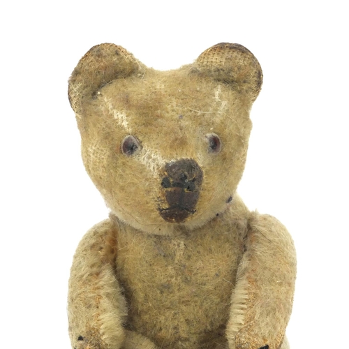 392 - Small old straw filled teddy bear with jointed limbs, 13cm high