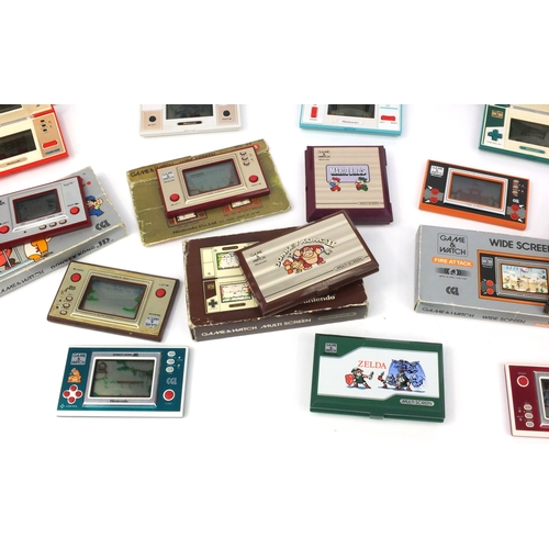 2620 - Collection of Game and Watch multi screen consoles, including some boxed examples - Snoopy, Zelda, S... 
